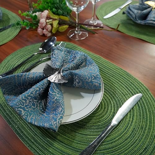 WAZAIGUR Oval Placemats Set of 4, Woven Braided, 18 x 12 Inch, Hunter Green - color: Hunter Green, size: set of 4
