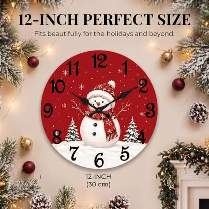 ArtSocket Round Wall Clock Silent Non-Ticking 12", Christmas Rustic - color: Rustic Christmas 01