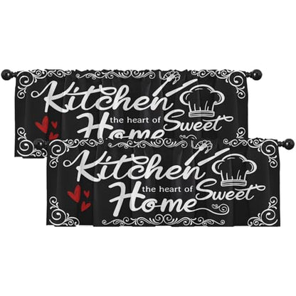 Emvency Valances for Windows, 2 Pack, 52x18 Inch, Farmhouse Heart - color: Sweet Home Black, size: 52"W x 18"L (Pack of 2)