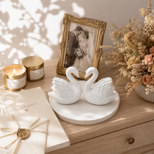 White Ceramic Swan Figurines Set, Wedding Decor, Love Gift - color: 2 Pcs - White