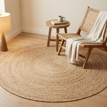 THE BEER VALLEY Jute Braided Area Rug 6 Feet Round - Natural - color: Natural, size: 6' (Round)