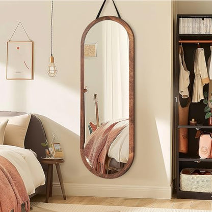 48x16in Oval Full Length Mirror Solid Wood Frame, Brown - color: Brown, size: 48"L x 16"W