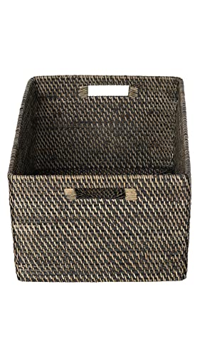 KOUBOO Loma Rectangular Rattan Storage Basket with Handles, Black Wash - color: Black-Wash