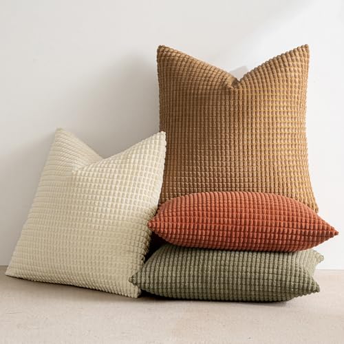 MIULEE Farmhouse Decorative Pillow Covers 18x18 Inch Set of 4 Brown Green - color: Brown Green, size: 18" x 18" (Pack of 4)