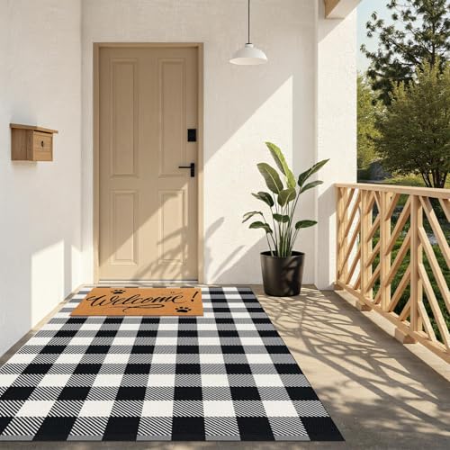 Outdoor Rugs, Black and White Area Rug Checkered 4’ x 6’ - color: Black & White, size: 4' x 6' (Rectangular)