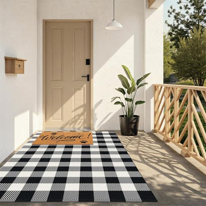 Outdoor Rugs, Black and White Area Rug Checkered 4’ x 6’ - color: Black & White, size: 4' x 6' (Rectangular)