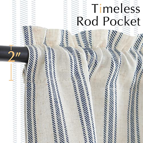 jinchan Striped Linen Valance 18 Inch Farmhouse 1 Panel Blue on Beige - color: Striped Blue on Beige, size: 50"W x 18"L (Pack of 1)