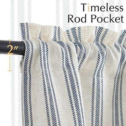 jinchan Striped Linen Valance 18 Inch Farmhouse 1 Panel Blue on Beige - color: Striped Blue on Beige, size: 50"W x 18"L (Pack of 1)