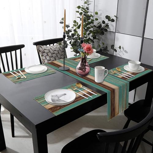 ArtSocket Table Runner and Placemats Set of 6, Farmhouse Teal - color: Farmhouse