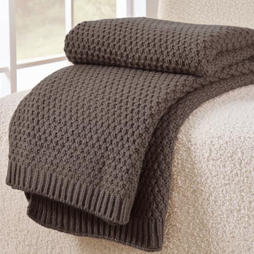 Taupe Brown Throw Blanket, Sweater-Soft Moss Knit, 60" x 80" - color: Moss-taupe Brown, size: 60"x80"