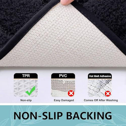 Buganda Microfiber Bathroom Rugs 70x24, Soft Shaggy Absorbent Bath Rugs - color: Black, size: 70" X 24"