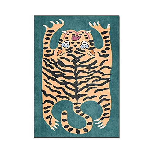 Tiger Rug for Bedroom Vintage Boho 2x3 ft Small Area Rug Washable Funky Carpet for Kids Room Non-Slip Abstract Cartoon Cute Bathroom Door Mats Green - color: E, size: 2' x 3' (Rectangular)