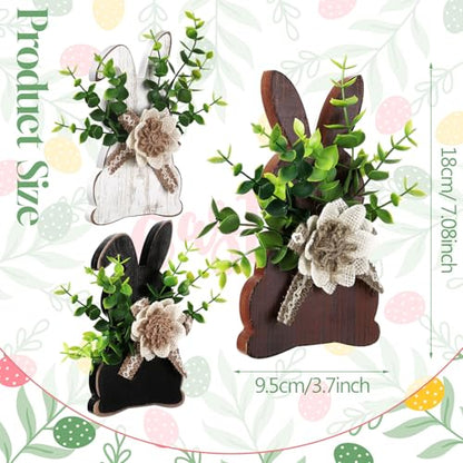 Yousoontic 3 Pcs Easter Table Decorations Farmhouse Bunny Decor, Front - style: Front