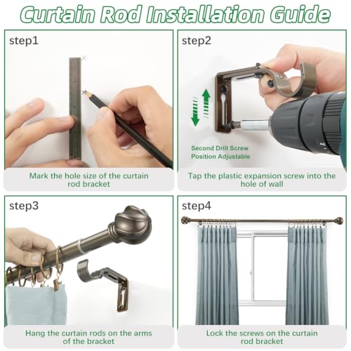 LLPJS Curtain Rods 16-48", 1 in Adjustable Brown Rod with Finials, 1 Pack - color: Brown, size: 16" to 48" - 1 pack