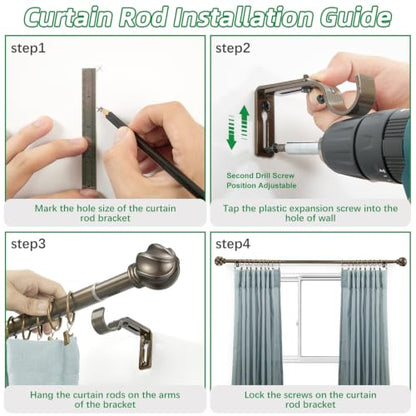 LLPJS Curtain Rods 16-136", 1 in Adjustable Brown Rod with Finials, 1 Pack - color: Brown, size: 16" to 136" - 1 pack
