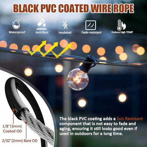 String Light Hanging Kit, All-Black Globe String Lights Suspension - size: 1/8 in. X 100 ft.