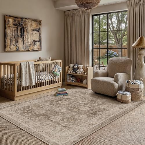HUGEAR 5x7 Taupe Retro Distressed Washable Area Rug for Living Room - color: A| Taupe, size: 5' x 7' (Rectangular)