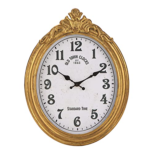NIKKY HOME Vintage Wall Clock, European Style Gold Decorative Clock | Retro Oval Large Clock Silent Non-Ticking Wall Clocks Battery Operated for Living Room Bedroom Elegant Home Decor - size: Medium