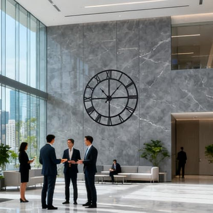 60 Inch Large Silent Wall Clock, Easy Assembly Roman Numeral Black - color: Black Metal Wall Clock, size: 60inch