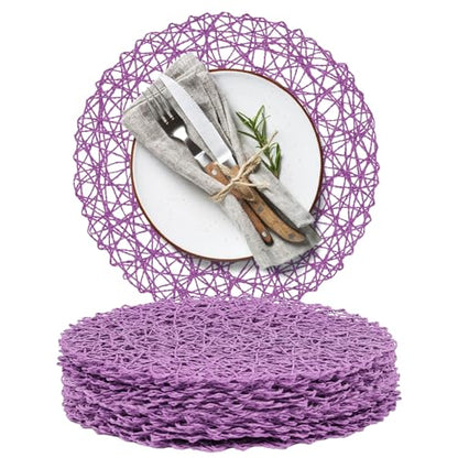 AHHFSMEI Paper Braided Round Placemats Set of 12 Natural Non-Slip Heat Resistant Table Mats for Dining Tables Woven Indoor Outdoor Place mats(Purple,12) - color: Purple