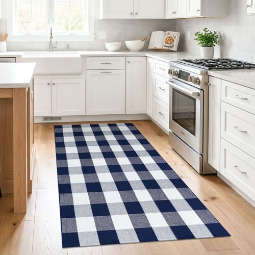 KILOCOCO Buffalo Plaid Checkered Rug 3x5 ft Blue and White Front Door Rug - color: Blue and White, size: 3' x 5' (Rectangular)