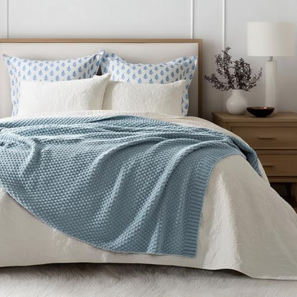 EVERGRACEHOME Chunky Chenille Knit Throw Blanket, 50 x 60, Chambray Blue - color: Chambray Blue, size: 50" X 60"