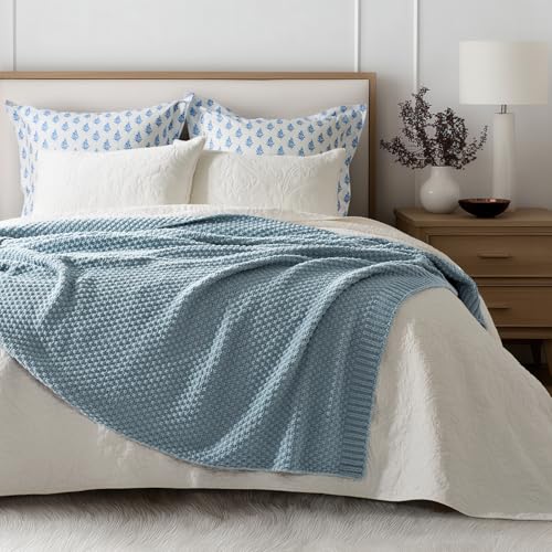 EVERGRACEHOME Chunky Chenille Knit Throw Blanket, 60 x 80, Chambray Blue - color: Chambray Blue, size: 60" X 80"