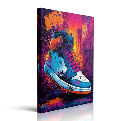 Urban Sneaker Canvas Wall Art Bold Framed Street Style Artwork 16x24 Inch - color: Graffiti Sneakers, size: 24"L x 16"W