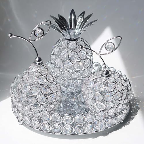 Elegant Decorative Trays & Crystal Fruit 4pcs Set, Crystal Tea Light Holder - Wedding Centerpieces for Holidays, Home Table Decorations, Fruit Displays and Candle Holders (Silver, Round Set of Four) - color: Silver, size: Round