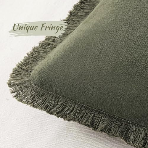 MIULEE Boho Linen Fringe Decorative Throw Pillow Covers Olive Green 20x20 - color: Olive Green, size: 20" x 20" (Pack of 2)