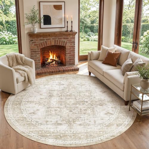 10ft Round Rugs for Living Room: Washable Neutral Beige Area Rug - color: Beige, size: 10' (Round)