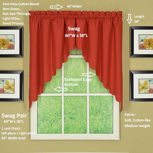 Today's Curtain CA2003K Orleans 38" Swag Pair Tambour Scallop Edge Curtain, Brick Red, 60" W x 38" L - color: Brick Red, size: 60"W x 38"L (Pack of 1)