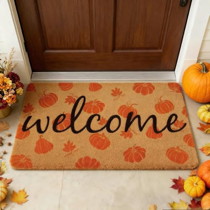 Fall Door Mat Outdoor Pumpkin Coir Welcome Doormat for Front Porch Entryway