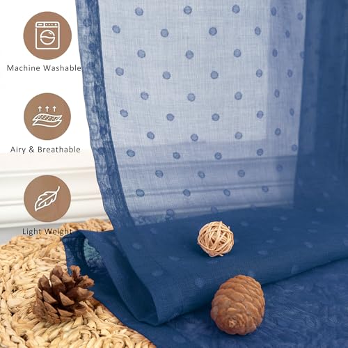 Navy Blue Semi Sheer Curtains 84 Inch 2 Panels for Boys Room Polka Dots - color: Navy Blue, size: 52"W x 84"L (Pack of 2)