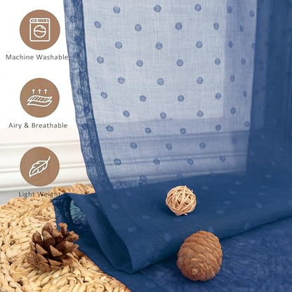 Navy Blue Semi Sheer Curtains 84 Inch 2 Panels for Boys Room Polka Dots - color: Navy Blue, size: 52"W x 84"L (Pack of 2)