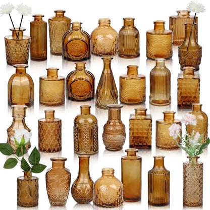 Bud Vases Set of 30 in Bulk Amber Glass Bud Vase