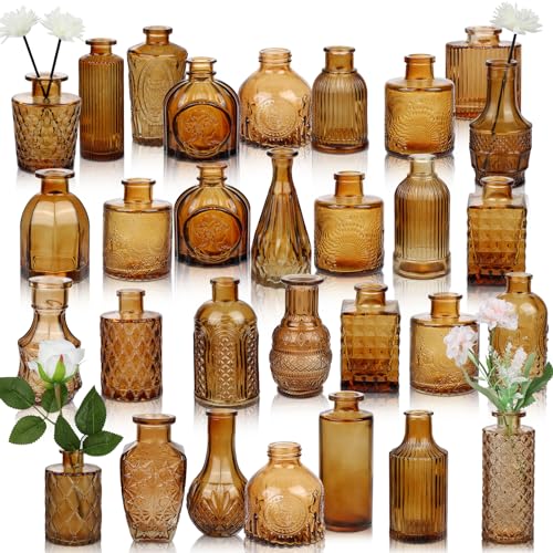 Bud Vases Set of 30 in Bulk Amber Glass Bud Vase