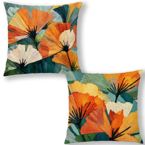Abstract Flower Boho Pillow Covers 18x18, Boho Room Decor - color: Green & Orange 15, size: 18" x 18" (Pack of 1)
