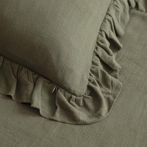 Foindtower Linen Fringe Ruffle Throw Pillow Covers 20×20 Inch Olive Green - color: Olive Green, size: 20" x 20" (Pack of 2)