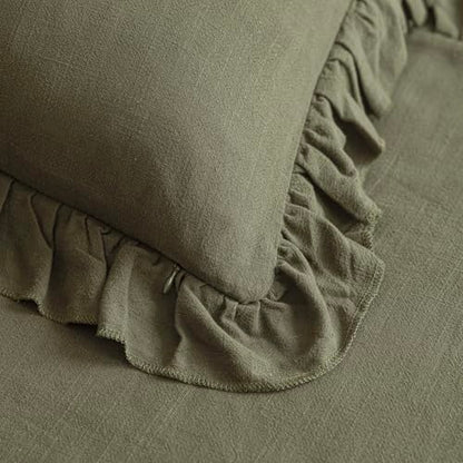 Foindtower Linen Fringe Ruffle Throw Pillow Covers 20×20 Inch Olive Green - color: Olive Green, size: 20" x 20" (Pack of 2)