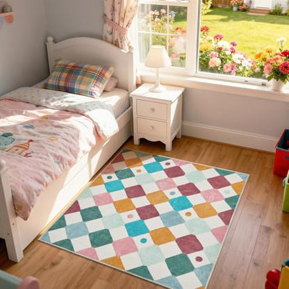jinchan 4x4 Square Nursery Rug Washable Kids Rug Colorful Play Mat Confetti - color: Diamond Confetti, size: 4' x 4' (Square)