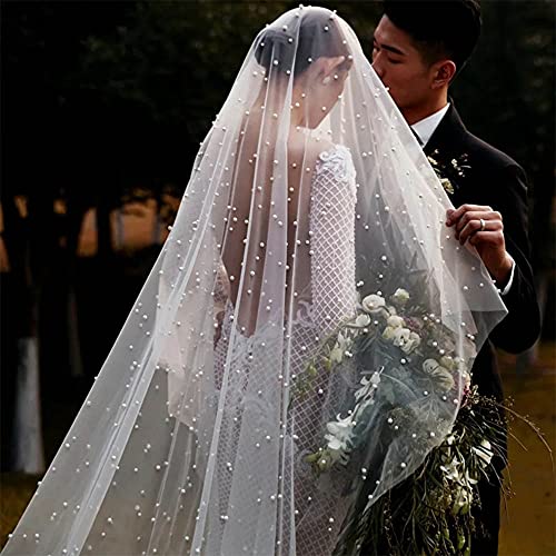 Wedding Table Tulle Tablecloth White Pearl Tulle Veil Fabrics Arch Dessert Table Decorations 10ft Party Sweetheart Table Décor Big and Small Beaded Pearl Fabric 2pcs 60x120 Inch