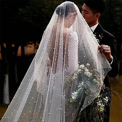 Wedding Table Tulle Tablecloth White Pearl Tulle Veil Fabrics Arch Dessert Table Decorations 10ft Party Sweetheart Table Décor Big and Small Beaded Pearl Fabric 2pcs 60x120 Inch