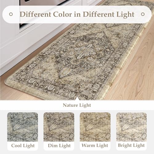 KIMODE Anti Fatigue Kitchen Mat, Boho Distressed Kitchen Rugs Sets of 2 - color: Boho Brown/Multi, size: 47"L x 17.3"W x 0.47"Th + 29"L x 17.3"W x 0.47"Th