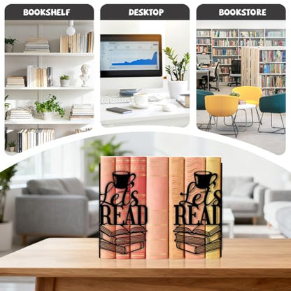 Peacoblue 5.5"x4.3"x8.3" Metal Bookends, Heavy Duty Book Ends for Shelves - style: Girl Reading Books