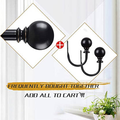 KAMANINA Curtain Holdbacks 2 Pack Wall Mounted with Black Round Finials - color: Black