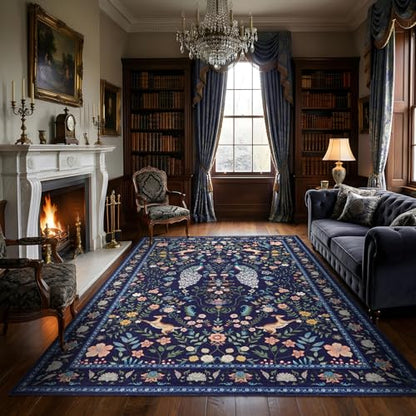 Garvee Floral 5x7 Area Rugs Washable Living Room Rug Entryway Rug Blue - color: Blue, size: 5' x 7' (Rectangular)