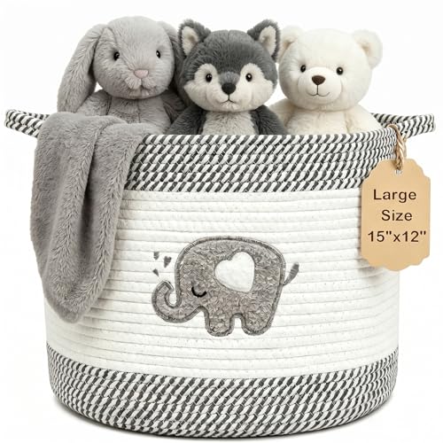 Baby Laundry Basket for Nursery, Large 15”x12” Elephant Storage Baskets - color: Elephant