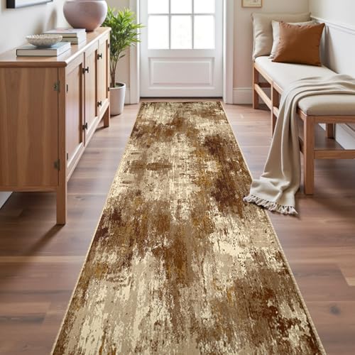 RELEANY Washable Runner 2'x10' Abstract Area Rug for Hallway Brown Tan - color: Brown/Tan, size: 2' x 10' (Runner)