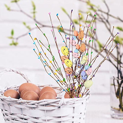 Artificial Easter Spray Vine with Pastel Easter Eggs and Berries- Decorative Spring Floral Stems-Easter Egg Twig Branches for Floral Arrangement-Centerpiece Wreath Decoration (26 Pcs)